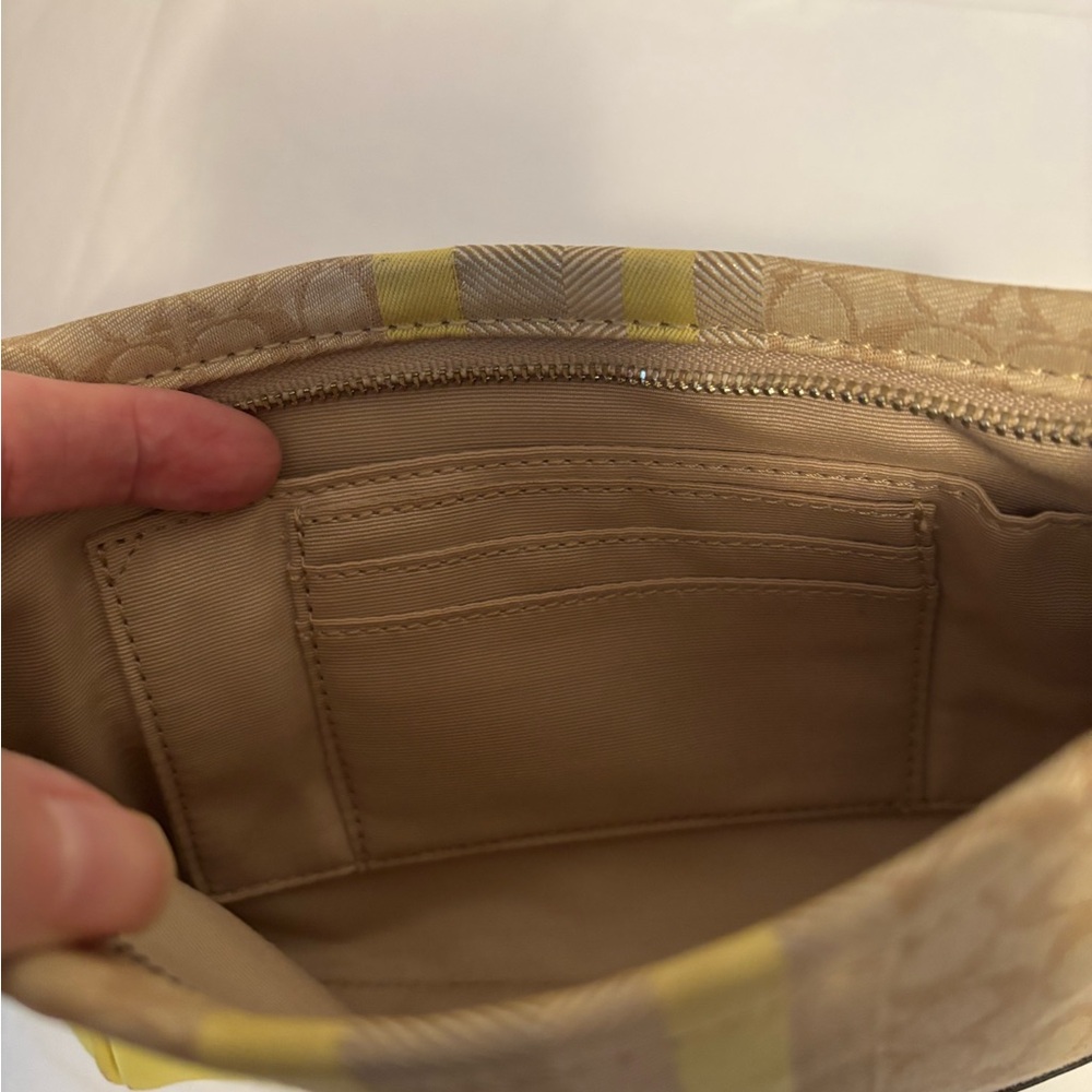 Coach Legacy Signature Yellow and Tan Cosmetic Bag/ Wristlet with tassel and Ht - Picture 10 of 13